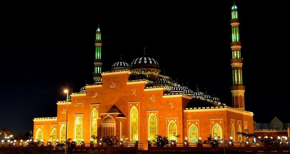 illuminated mosque in Al Barsha Mosque