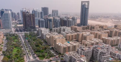 A panoramic aerial view of Al Barsha, Dubai